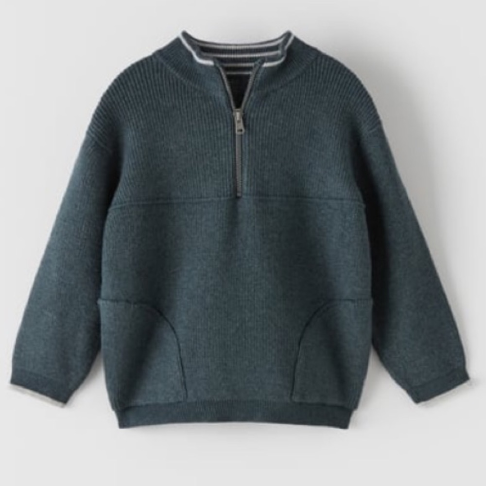 Zara Mock Neck Knit Sweater in Petrol Blue, 9-12 months